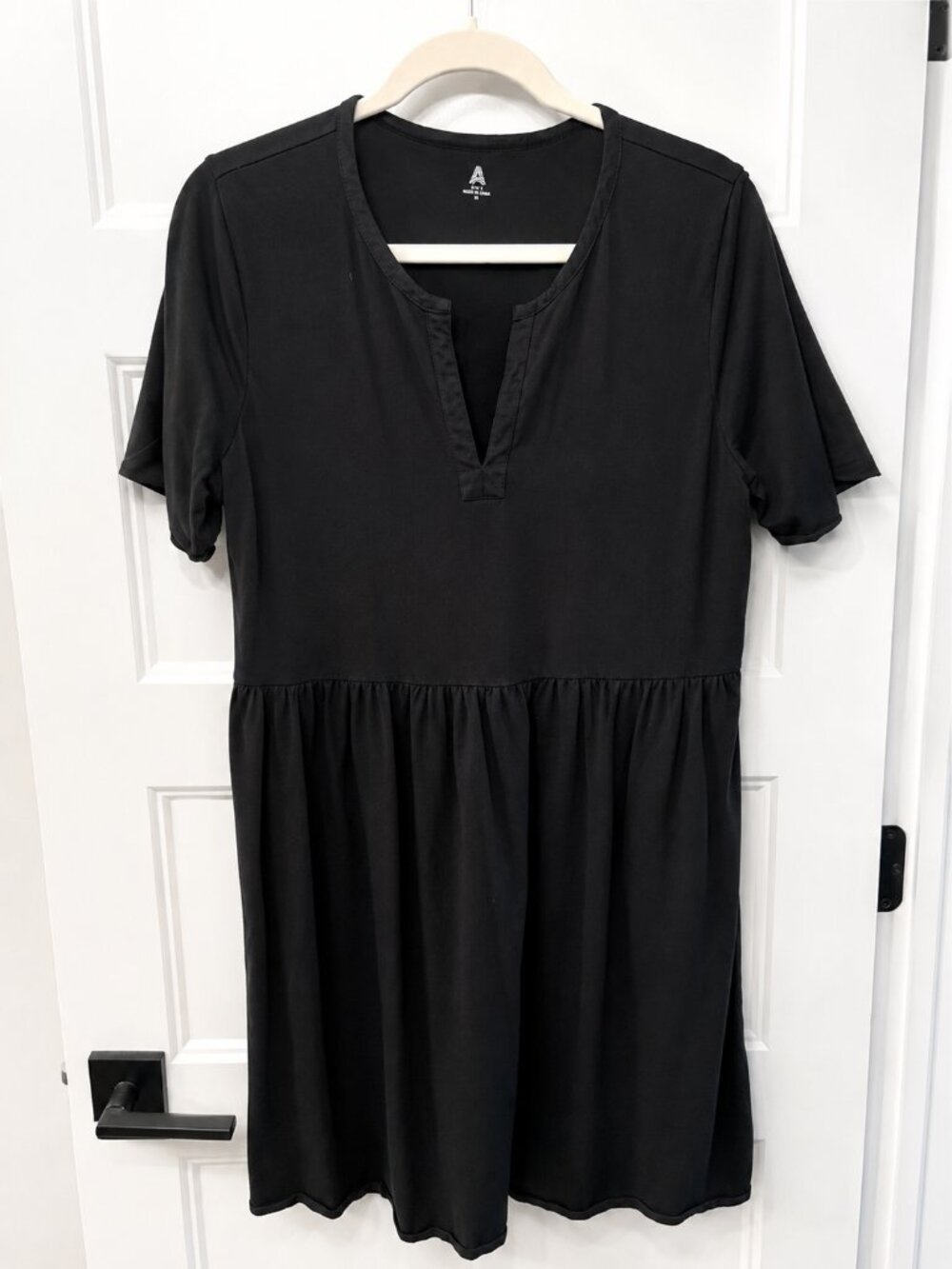 Able Black Short-Sleeve V-Neck Babydoll Dress